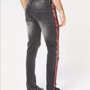 Red side stripe skinny stretch jeans size 34 x 32